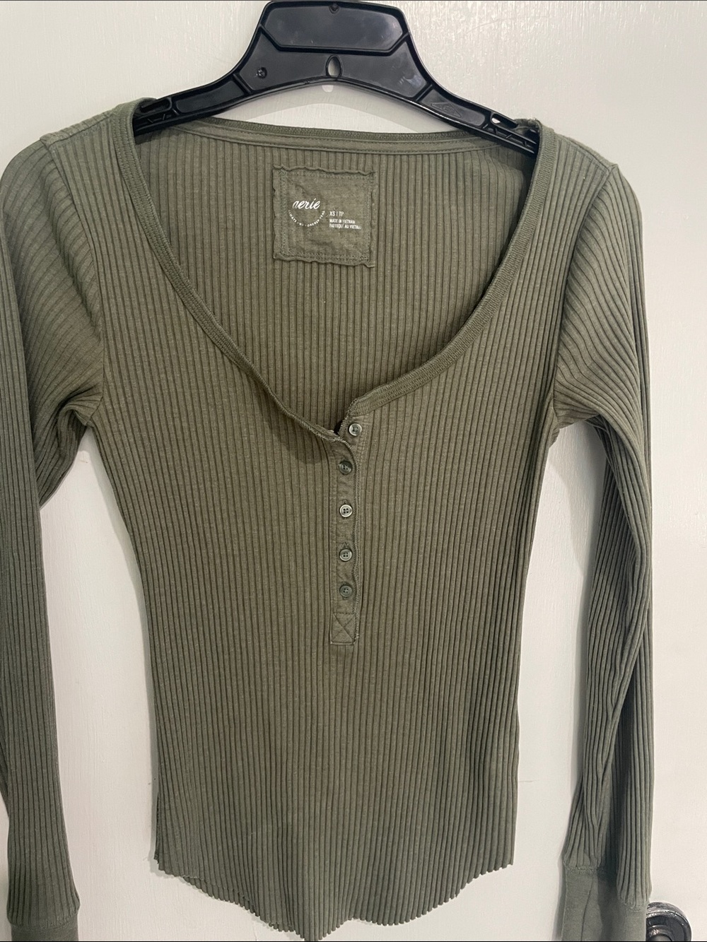 aerie Olive Ribbed Long-Sleeve Henley